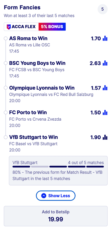 Bet slip mock-up showing several selections combined into one accumulator