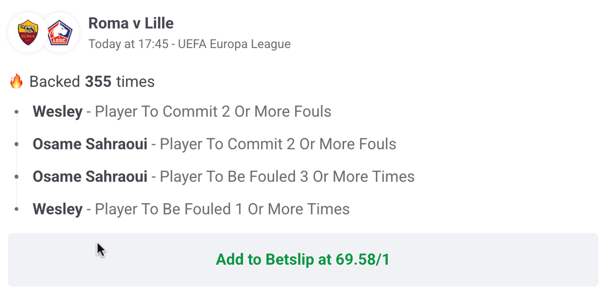 Bet slip mock-up showing multiple selections combined into one bet